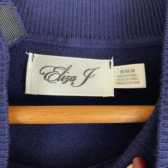 Eliza J | Stripe Mock Neck Fit & Flare Dress Navy Medium - Picture 4 of 7